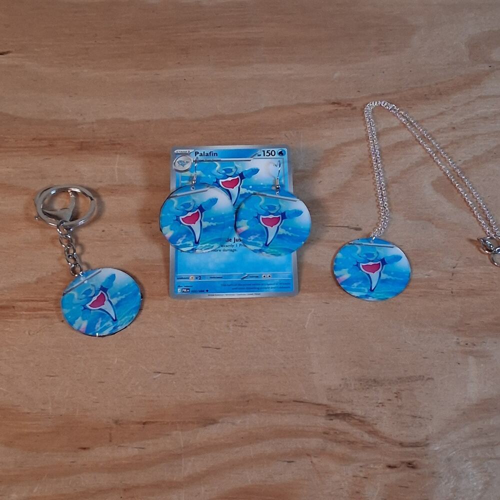 Handmade Palafin Jewelry Set Earrings Necklace Keychain Set Round Resin Card Set